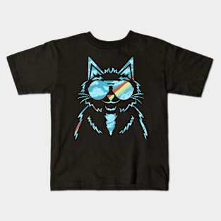 Rainbow Journey Cat With Black Background Kids T-Shirt